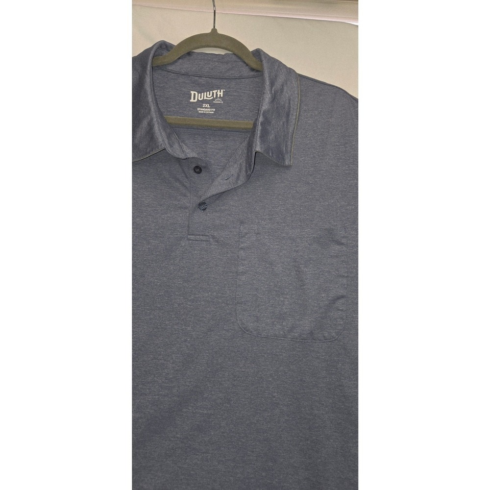 Duluth Trading Co Mens 2XL Blue Performance Polo Shirt SS Pocket Gorpcore